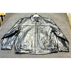 Cambridge Classics Leather Biker Jacket Mens XL Black Quilted Lined Full Zip